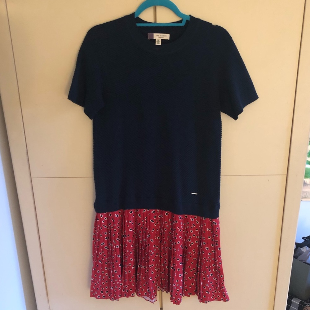 Ted baker short sleeve mixed media dress